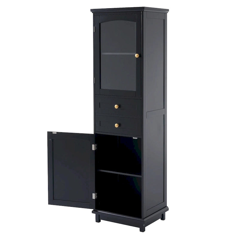 Tall Bathroom Storage Cabinet with Glass Doors